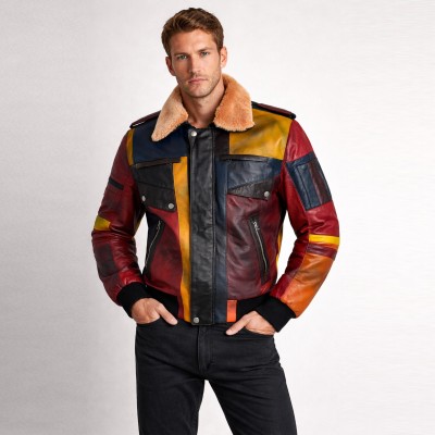 Chaqueta patchwork multicolor con cuello desmontable