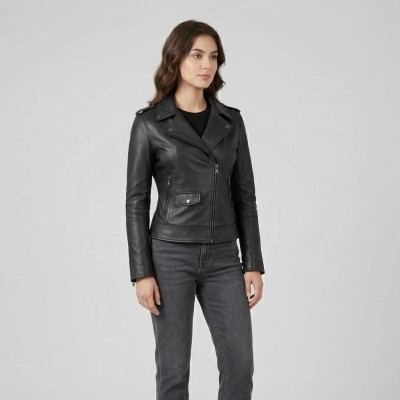 Cazadora de piel con cierre de cremallera modelo PINKO