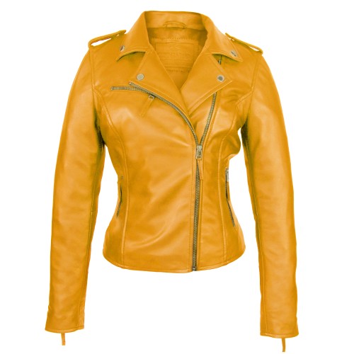 Chaqueta ceñida de piel estilo biker con cremallera