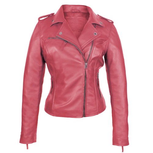 Chaqueta ceñida de piel estilo biker con cremallera
