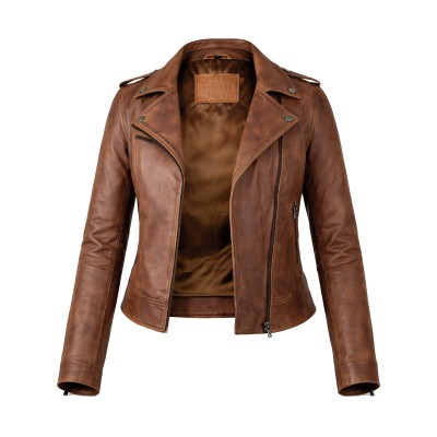Chaqueta ceñida de piel estilo biker con cremallera