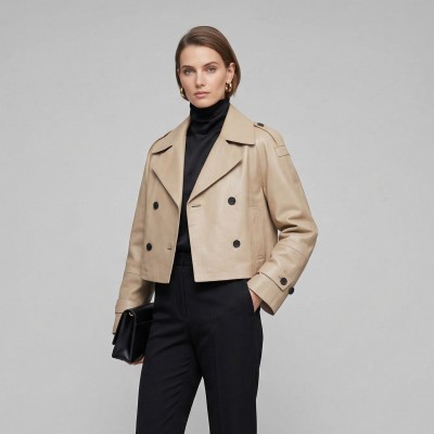 Chaqueta de Piel Estilo Trench Cropped modelo HANNAH