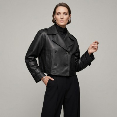 Chaqueta de Piel Estilo Trench Cropped modelo HANNAH