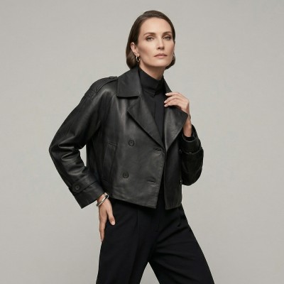 Chaqueta de Piel Estilo Trench Cropped modelo HANNAH