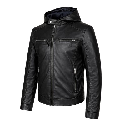 Chaqueta de piel con capucha desmontable NOTTE
