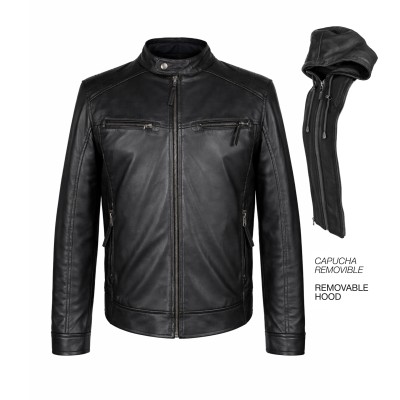 Chaqueta de piel con capucha desmontable NOTTE