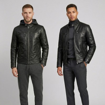 Chaqueta de piel con capucha desmontable NOTTE