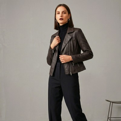 Chaqueta de piel estilo biker con cremallera modelo NORA