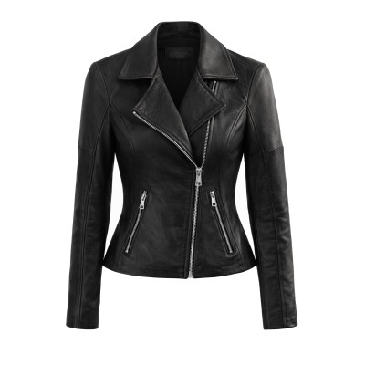 Chaqueta de piel estilo biker con cremallera modelo NORA