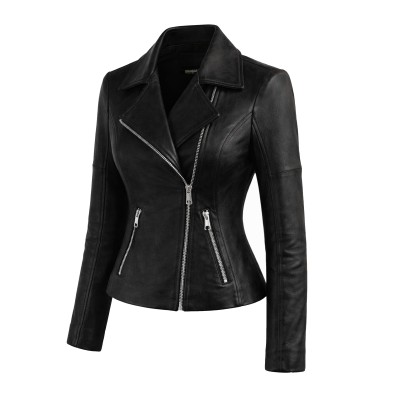 Chaqueta de piel estilo biker con cremallera modelo NORA