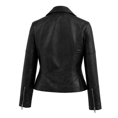 Chaqueta de piel estilo biker con cremallera modelo NORA