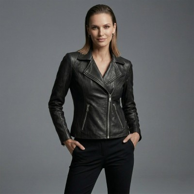 Chaqueta de piel estilo biker con cremallera modelo NORA