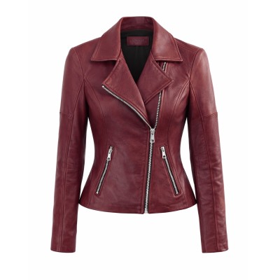 Chaqueta de piel estilo biker con cremallera modelo NORA