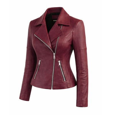 Chaqueta de piel estilo biker con cremallera modelo NORA