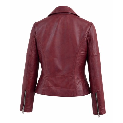 Chaqueta de piel estilo biker con cremallera modelo NORA