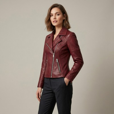 Chaqueta de piel estilo biker con cremallera modelo NORA