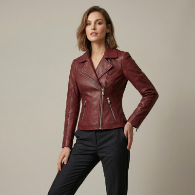 Chaqueta de piel estilo biker con cremallera modelo NORA