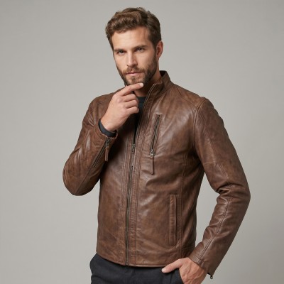 Chaqueta de piel con cremallera ROCHA