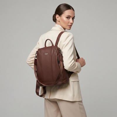 Mochila de piel con cremalleras 24x34x16 cm CACAO