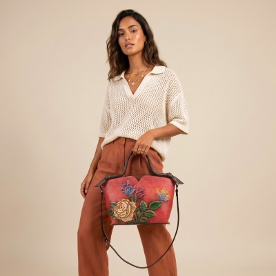 Bolso de piel con doble asa 30x21x12 cm FLORES