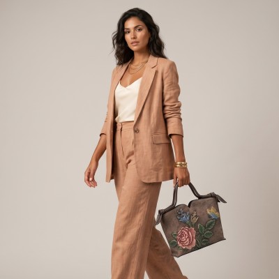 Bolso de piel con doble asa 30x21x12 cm FLORES