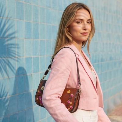 Bolso de piel grabado con asa corta ajustable 22x15x8 cm BOKETTO