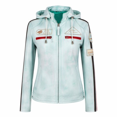 Chaqueta de piel con parches y capucha desmontable BOLLWOM