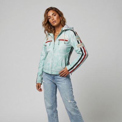 Chaqueta de piel con parches y capucha desmontable BOLLWOM