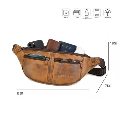 Riñonera de piel con varios compartimentos 30x11x7 cm