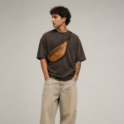 Riñonera de piel con varios compartimentos 30x11x7 cm