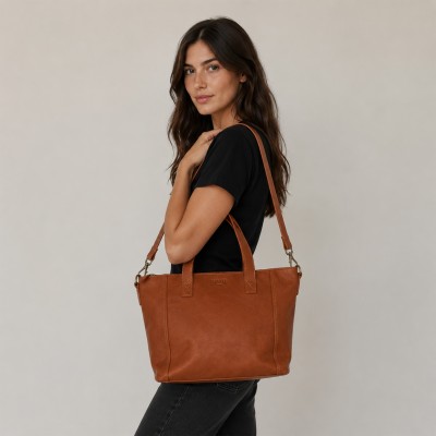 Bolso de piel con cremallera y doble asa 27x40x12 cm YOURS