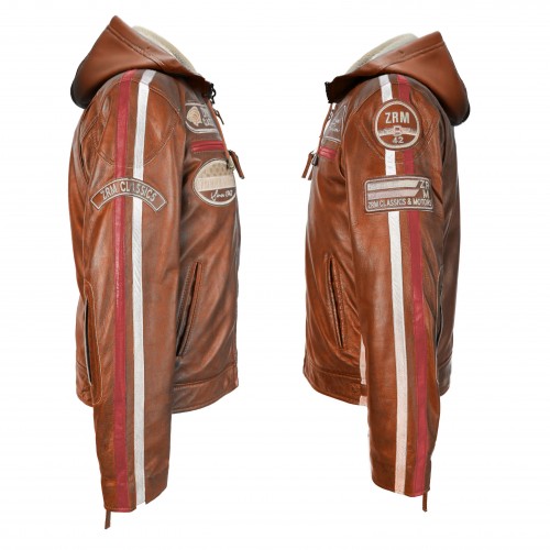 Chaqueta con capucha de piel con parches BOLLWO