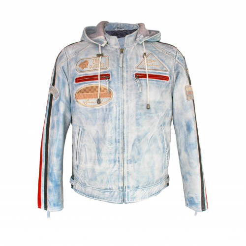 Chaqueta con capucha de piel con parches BOLLWO