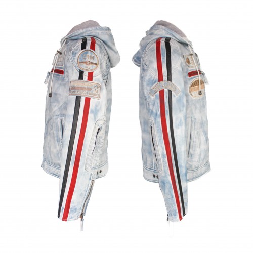 Chaqueta con capucha de piel con parches BOLLWO