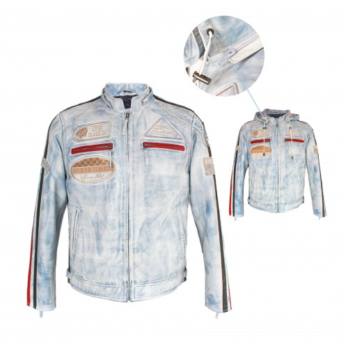 Chaqueta con capucha de piel con parches BOLLWO