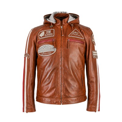 Chaqueta con capucha de piel con parches BOLLWO