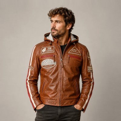 Chaqueta con capucha de piel con parches BOLLWO