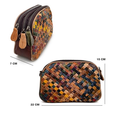 Bolso de piel con doble asa 22x15x7 cm TRENZA