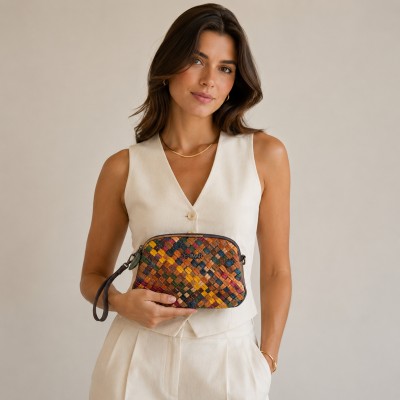 Bolso de piel con doble asa 22x15x7 cm TRENZA