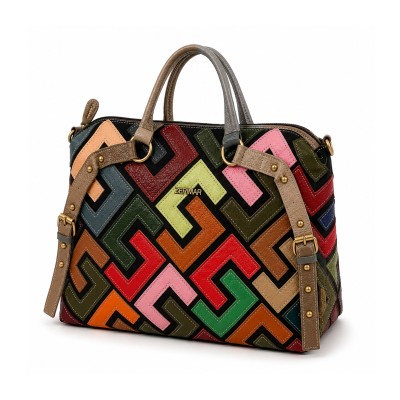 Bolso de piel con triple asa 42x35x12 cm GEOMETRIC
