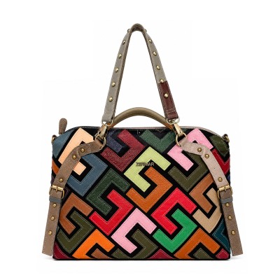 Bolso de piel con triple asa 42x35x12 cm GEOMETRIC