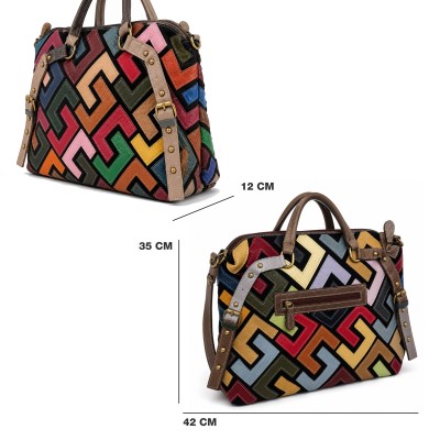 Bolso de piel con triple asa 42x35x12 cm GEOMETRIC
