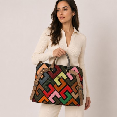 Bolso de piel con triple asa 42x35x12 cm GEOMETRIC