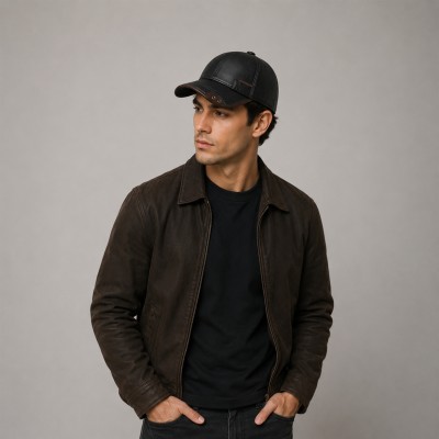 Gorra de cuero con detalle y cierre ajustable
