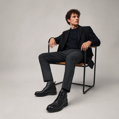 Botas con suela track de piel con cordones estilo militar