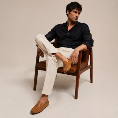 Mocasines de ante natural con antifaz modelo BINNY