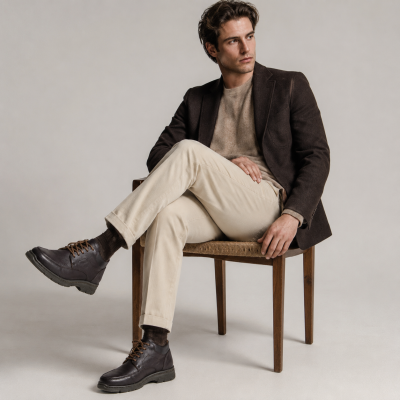 Botín de cuero con cordones modelo SR