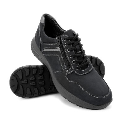 Sneakers de piel con cordones y cremallera