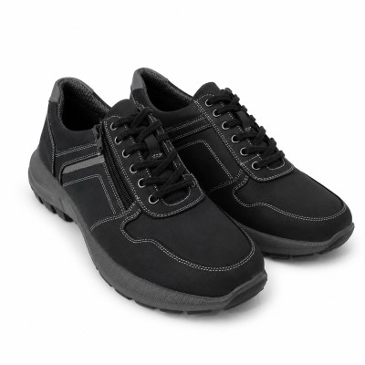 Sneakers de piel con cordones y cremallera