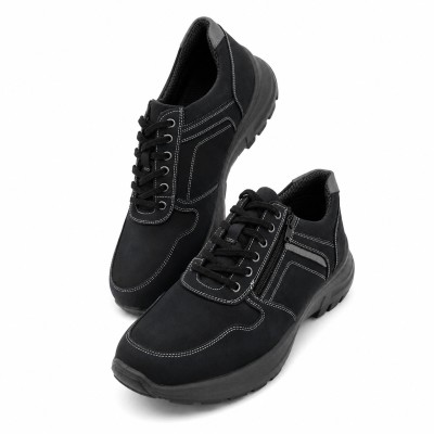 Sneakers de piel con cordones y cremallera
